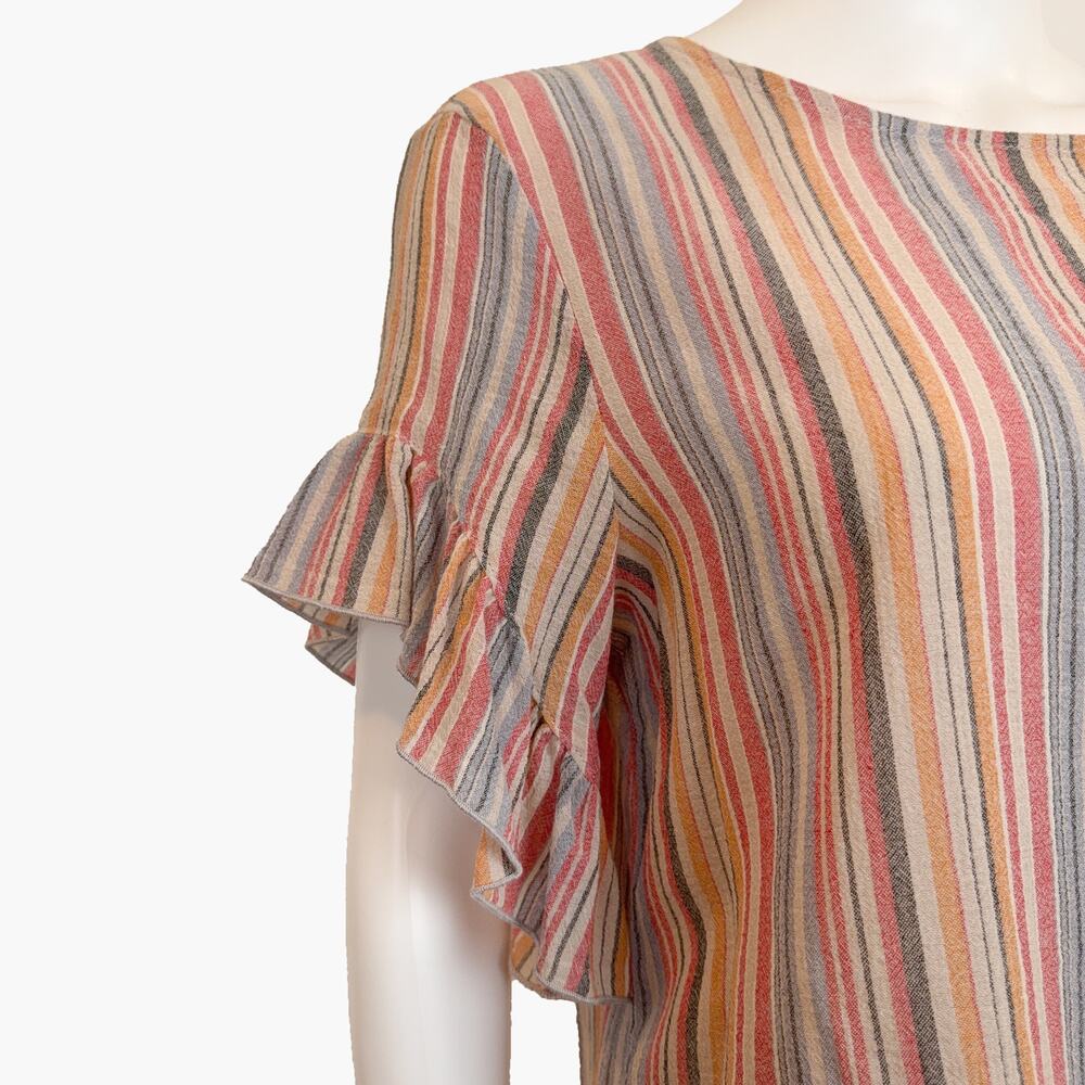 NWT DREW Red Rainbow Striped Ruffle Sleeve Blouse Top (Mutli Color | Size M) - Picture 3 of 6